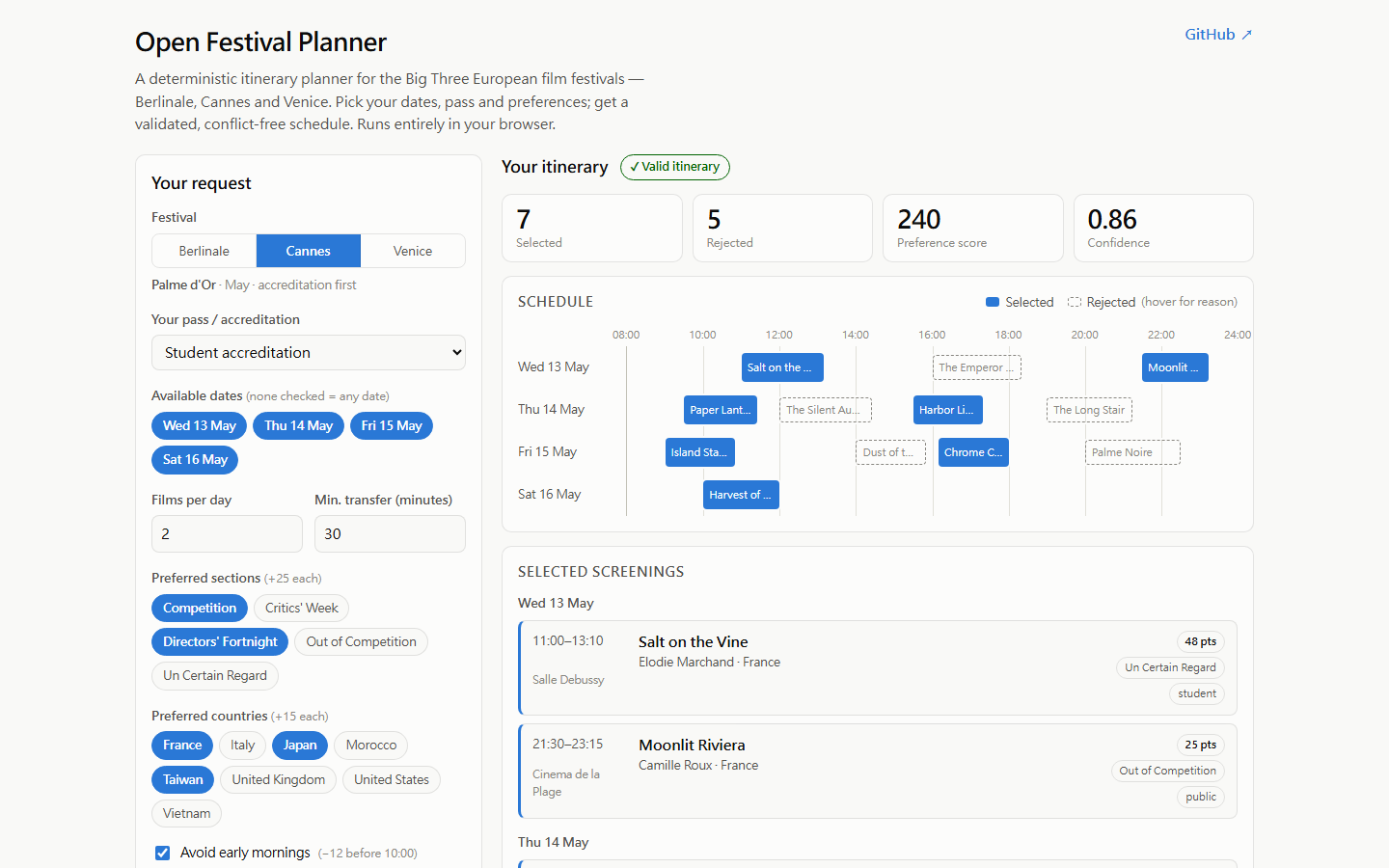 Open Festival Planner — interactive schedule demo
